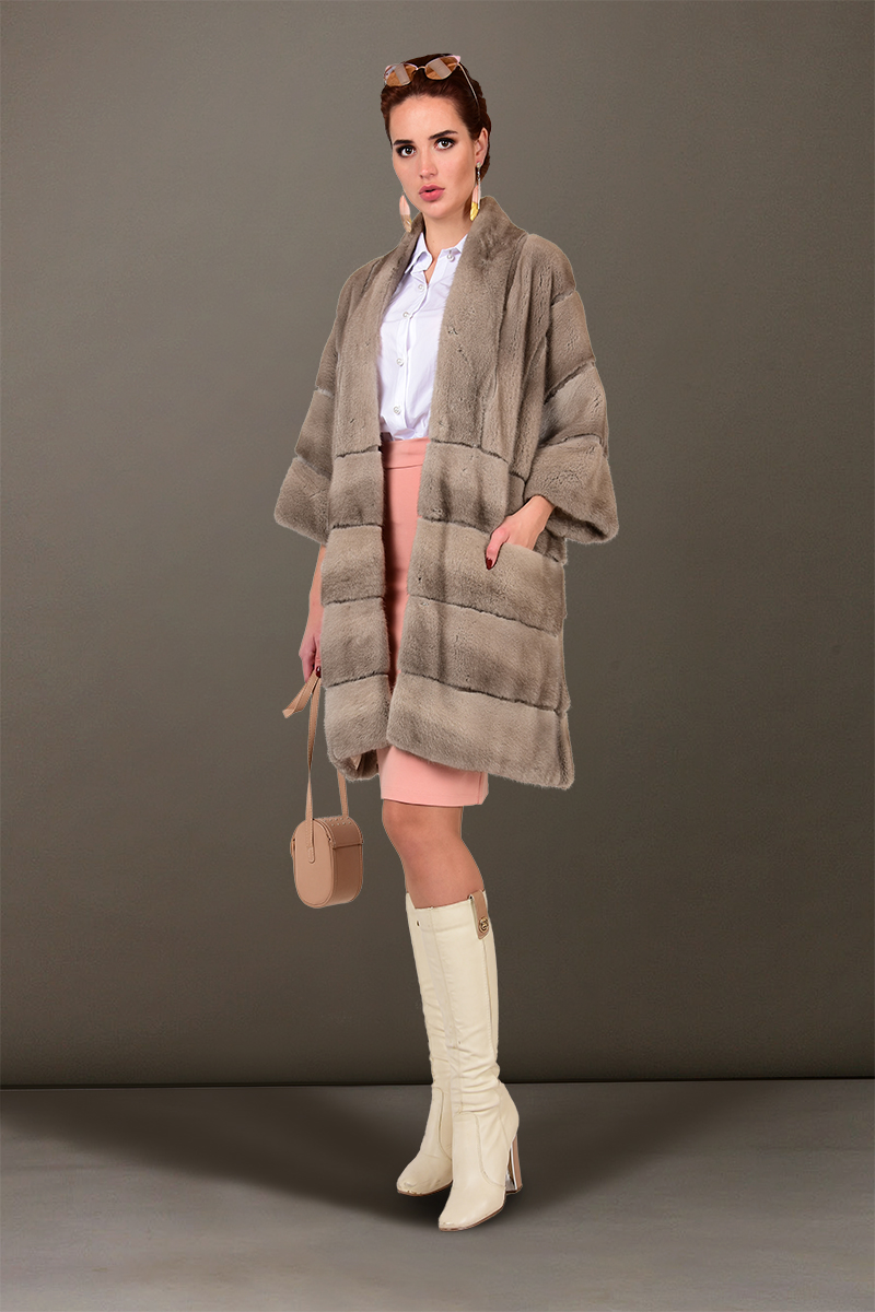 Шуба оверсайз серая  ГР ШД-251 цвет Бежевый фото