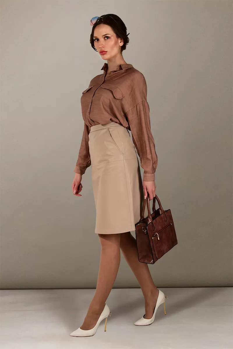 Кожаная юбка хит Ю-21 в цвет Бежевый фото